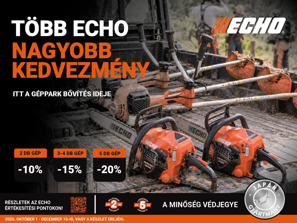 ECHO csomagakció – minél több gép, annál nagyobb a kedvezmény Október 1. és december 15. között, illetve a készlet erejéig különleges ECHO csomagakció érhető el az ECHO értékesítési pontokon.